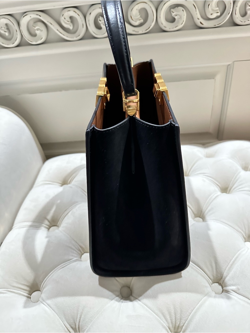 Tory Burch Black Leather Top-Handle Satchel with Gold Hardware - Picture 5 of 10